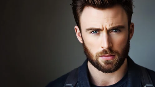 Bearded male portrait with intense gaze and soft key light.