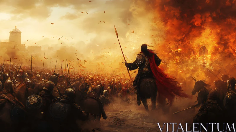 Armored cavalry commander advances into inferno-lit siege line