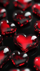 Crystalline Red Hearts Glow Against Dramatic Black Background