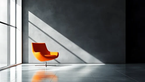 Modern Red-Orange Chair in Minimalist Light-Filled Space.