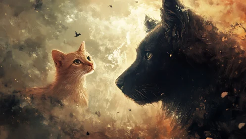 Feline-Canine Confrontation: Digital Composition Demonstrating Atmospheric Rendering