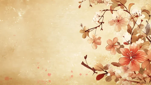 Floral branch illustration on textured beige watercolor background