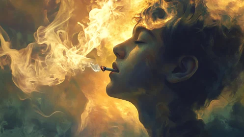 Luminous daydreamer exhaling painted smoke and embered hush.