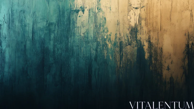 Abstract textured wall with teal and gold gradient paint effect.