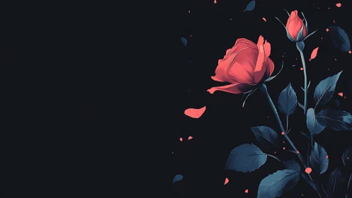 Glowing Rose in Darkness. A Study in Contrast and Romance.