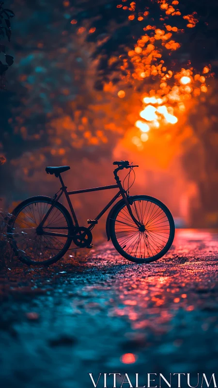 Bicycle Against Fiery Bokeh Backdrop