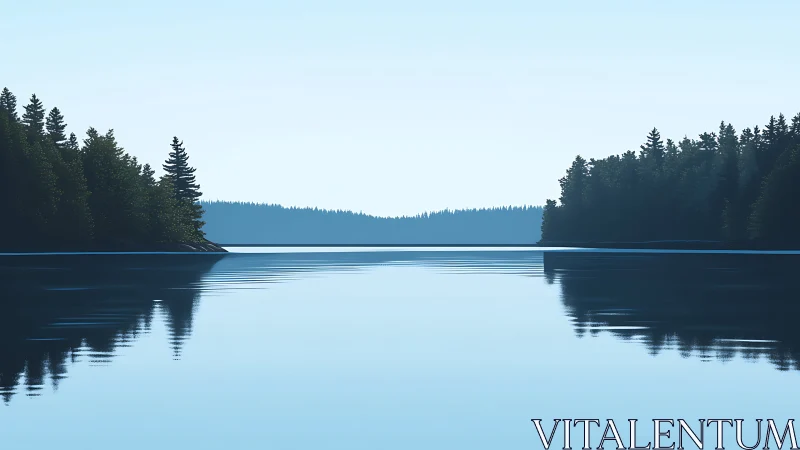 Serene boreal lake horizon rendered in minimalist digital painting