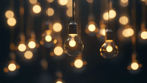 Gentle hanging light bulbs glowing in a cozy evening hush.