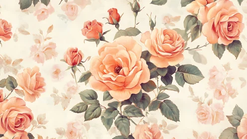 Romantic garden roses with botanical detail rendered in watercolor technique.