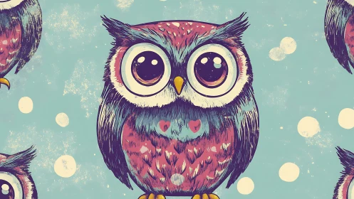 Cute Cartoon Owl with Big Eyes, Vintage Style Illustration.