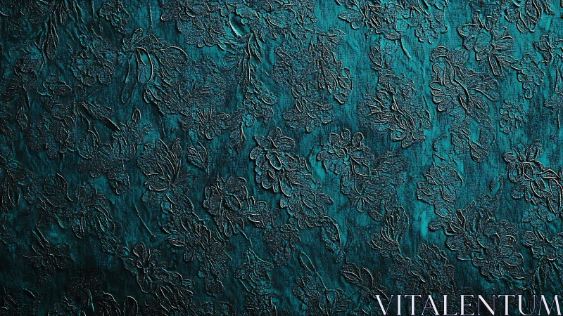 Embossed teal floral relief surface with directional metallic sheen.
