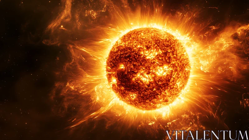 Solar inferno crowned with flares in a blazing cosmic halo.