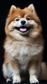 Studio portrait of fluffy small dog against deep black background