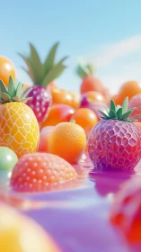 Candy-coated fruit lagoon under a sherbet summer sky.