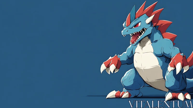 Dragon-like creature on blue minimal background.