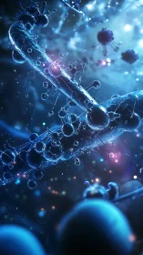 Crystal microbes waltz through a glowing cosmic petri sky