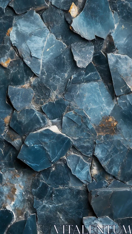Photorealistic fractured blue stone slab texture composition.