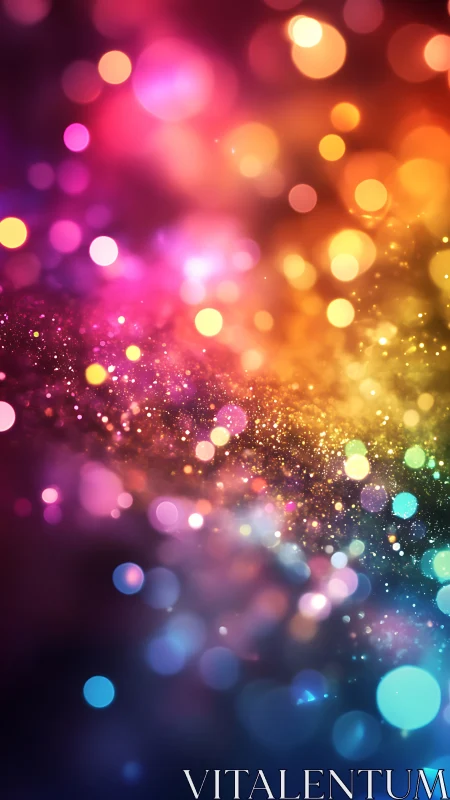 Glowing rainbow bokeh lights drifting through a dreamy night.