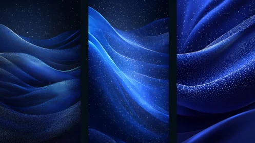 Starlit velvet waves drift through midnight blue panels.
