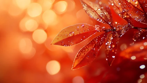 Ember-bright autumn leaves shimmer in jeweled morning light.