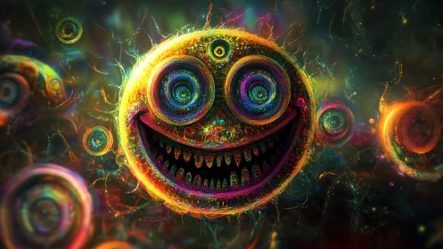 Neon cosmic smile swirling through a wild galactic dream.
