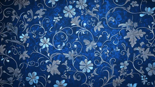 Blue Damask Floral Pattern with Scrollwork