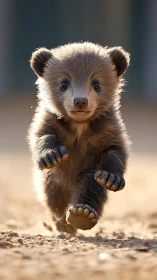 Playful baby bear dashing forward with pure happy energy.
