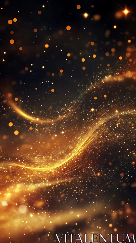 Luminous golden particle streams in dynamic optical field.