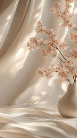 Soft light caresses cherry blossoms in a minimal vase