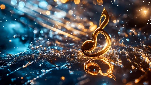 Golden treble heart glows in a glittering bokeh dreamscape.