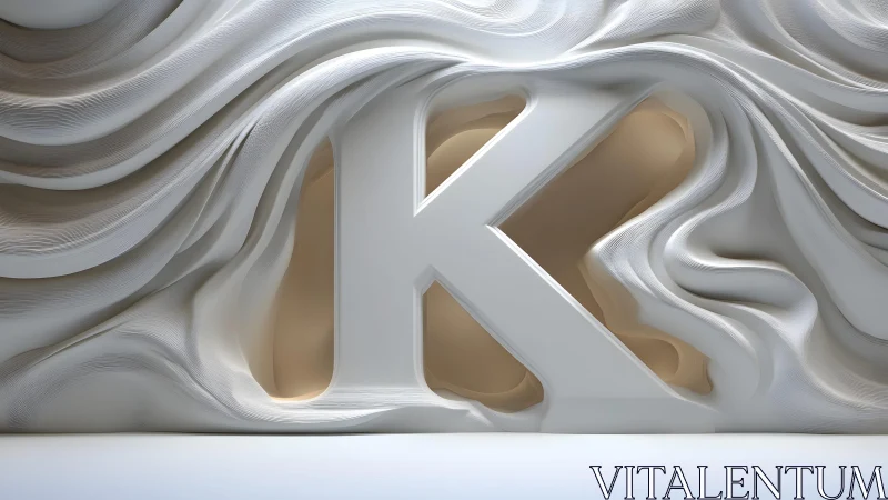 Sculpted Letter K in Modern Abstract White 3D Wall Art Style.