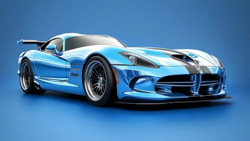 Blue racing sports car render shows reflective bodywork