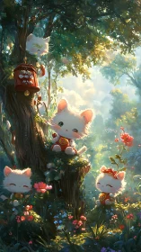 Whimsical Felins Inhabit Enchanted Arboreal Sanctuary.