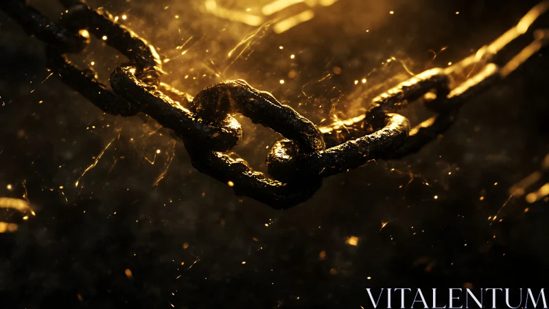 Golden Chain Links Illuminated in Luminous Darkness