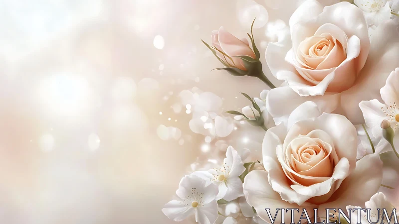 Peach and White Roses with Small White Flowers.