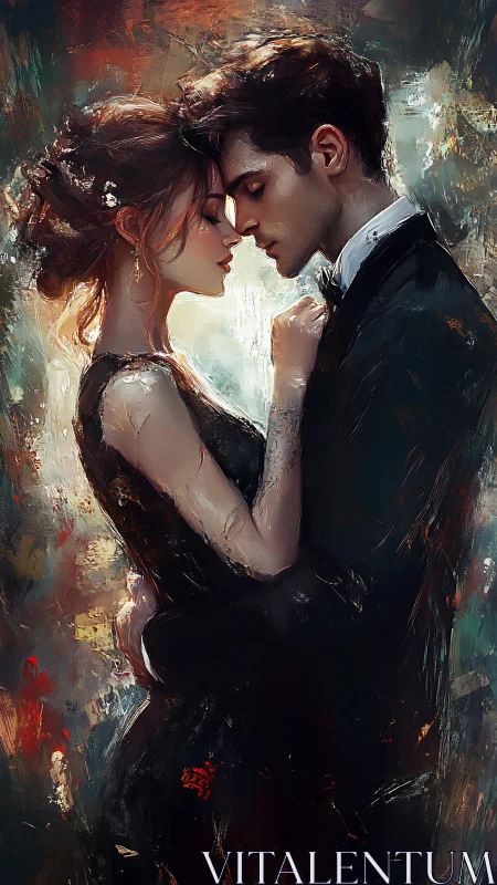 Intimate moment captured in oil palette knife technique.