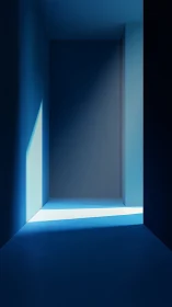 Geometric blue corridor articulates light and shadow planes