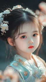 Ethereal Child in Moonlight: Delicate Blossom Crown Portrait