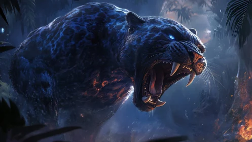 Primal Beast: Neon-Lit Saber-Toothed Predator Roars