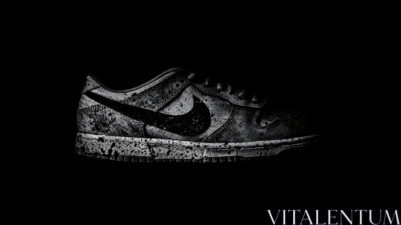 Grunge sneaker silhouette emerges from dramatic darkness
