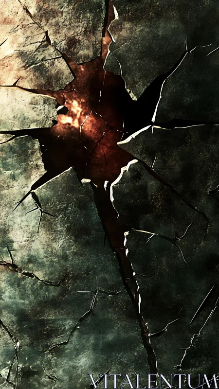 Cracked dark surface exposing fiery glowing core.