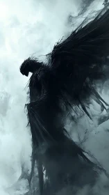 Shadow raven ascends through storm-laden mist. Period.