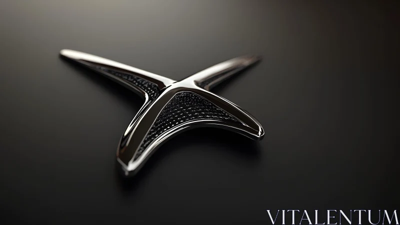 Sleek metallic X-shaped emblem on dark background, modern style.