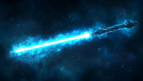 Celestial plasma saber casting neon light through space.