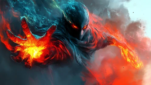 Fiery elemental warrior lunges forward with blazing power.