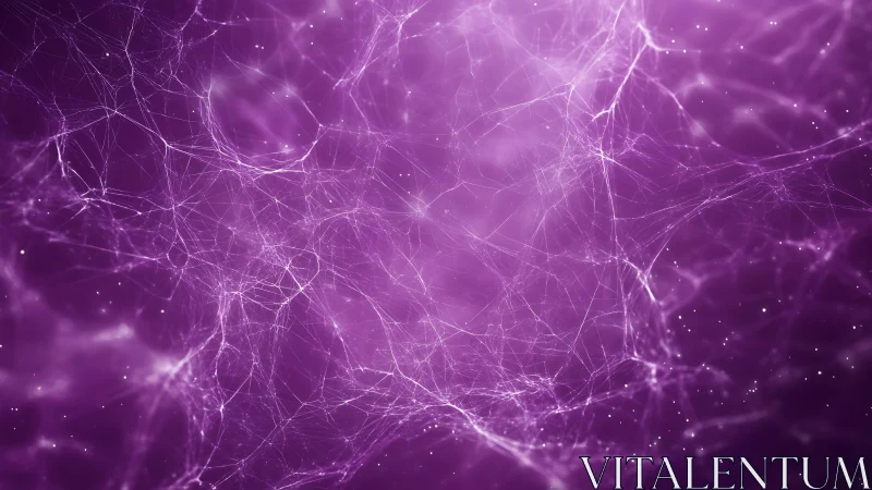 Abstract purple neural network web with glowing lines and nodes.