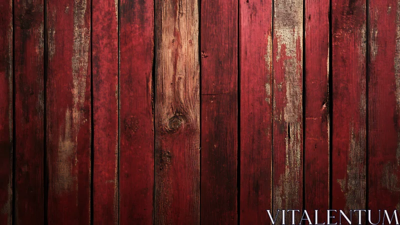 Weathered red wooden planks show aged paint loss and grain detail