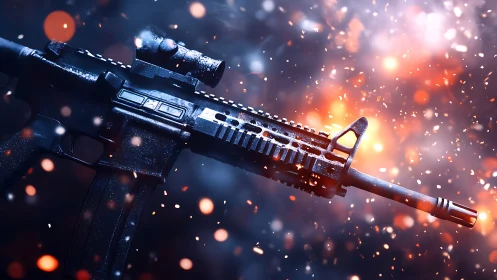 Tactical AR-15 Rifle with Dynamic Muzzle Flash Effect.