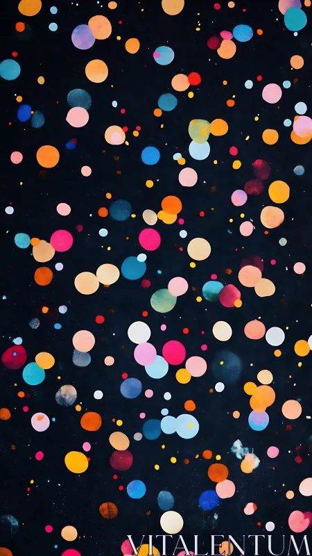 Multicolored circles float over uniform dark background