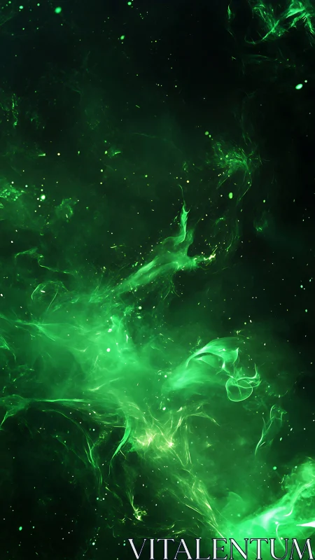 Emerald nebulae swirl like ghostly currents through space